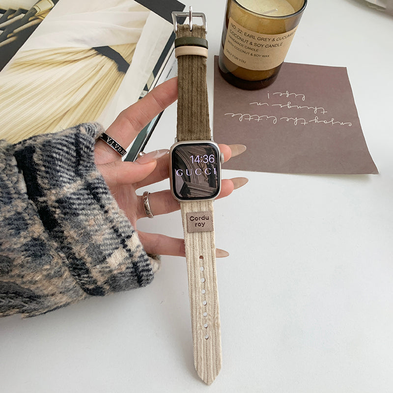 For Apple Watch Ultra 2 Ultra 49mm / Series 9 8 7 45mm / SE (2023) SE (2022) SE 6 5 4 44mm / 3 2 1 42mm Corduroy Watch Band - Watermelon Red For Apple Watch Ultra 2 Ultra 49mm / Series 9 8 7 45mm / SE (2023) SE (2022) SE 6 5 4 44mm / 3 2 1 42mm Corduroy Watch Band - Watermelon Red